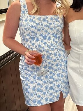 Trixxi Blue Floral Square-Neck Mini Dress